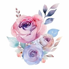 Wall Mural - Digital Flowers watercolor illustration. Manual ornament with watercolor flowers roses, floral texture. Design for cover, fabric, textile, generative ai