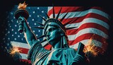 Fototapeta  - USA 4th of july - Illustration of statue of liberty and usa flag, Generative ai