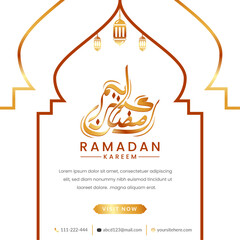 Wall Mural - Ramadan Kareem gold and white decorative poster vector design