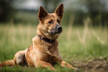 Poster - A dog seated on the field. Generative AI