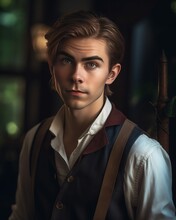 Handsome Young Man In Old Fashioned Medieval Or Renaissance Attire Photorealistic Portrait Illustration [Generative AI]