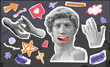 Set of modern stickers. Retro style. Poster with hands. David and collage Psychedelic background. Multicolored geometric elements. . set of doodle collage elements. Pictures for social networks