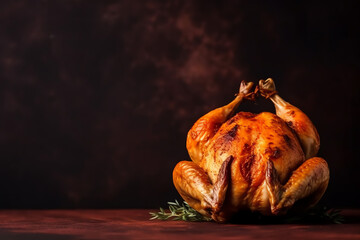 Roast chicken close up mockup, On grey black background. AI Generated.