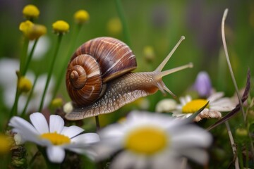 Little snail in grass created with ai technology