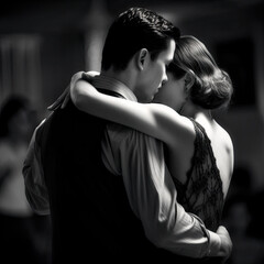 Wall Mural - romantic couple waltz dance kiss - by generative ai