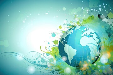 Poster - planet Earth with a blue and green background. Generative AI