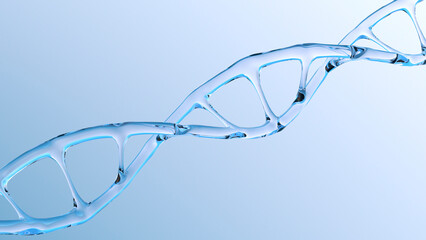 human dna structure with glass helix, deoxyribonucleic acid on blue background, nucleic acid molecules, human genome, development science, information, chromosome change, 3d rendering, copy space