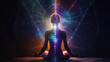 Concept of meditation and spiritual practice, expanding of consciousness, chakras and astral body activation, mystical inspiration image. Generative ai