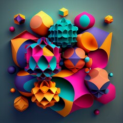 Colorful geometric design, 3d render Generative AI