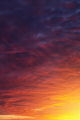 Wall Mural - Epic dramatic sunset, sunrise on storm sky with dark clouds, orange yellow sun and sunlight