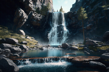 Canvas Print - A beautiful waterfall cascade generative AI