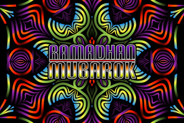 Wall Mural - Beautiful islamic ramadhan mubarok lettering typography design with colourful mandala circle gradient line art