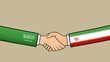 Agreement between Iranian and Saudi Arabia politics Illustrations with country flags. 