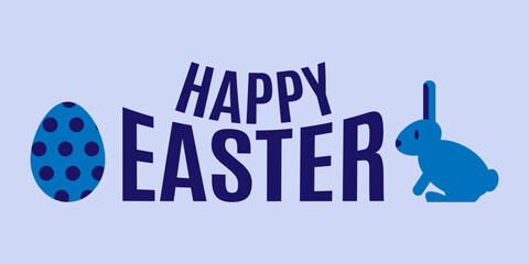 Wall Mural - Happy Easter lettering with egg and rabbit. Blue colors