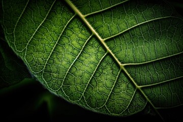 Wall Mural - Macro shot textured background of green leaf. Generative AI