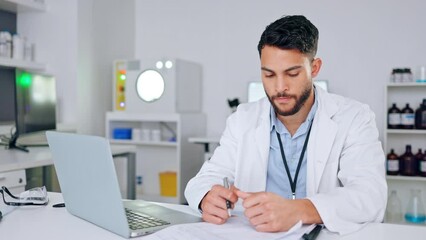 Aufkleber - Frustrated, angry and stressed scientist hitting his laptop in anger after getting bad test results in a lab. Medical worker and researcher depresed and upset after a failure in science experiment