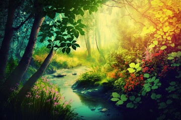 Wall Mural - Abstract natural backdrops of a summer woodland, a beautiful setting for any design. Generative AI