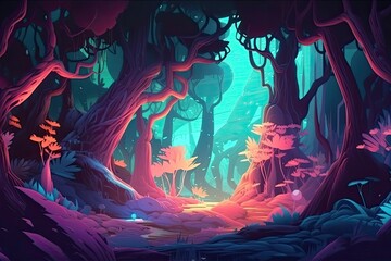 Poster - dense and vibrant forest landscape. Generative AI