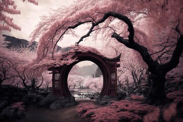 Wall Mural - A Pink Vignette: Capturing the Splendor of Sakura Generative AI