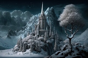 Wall Mural - Eternal Snowcapped Majesty--A Magical Scene of Enchantment Generative AI
