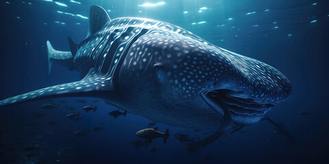 Wall Mural - amazing photography of a cyborg Whale in the ocean, sea, futuristic, robot implants