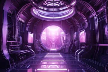 Poster - futuristic cityscape with flying vehicles and towering skyscrapers. generative ai