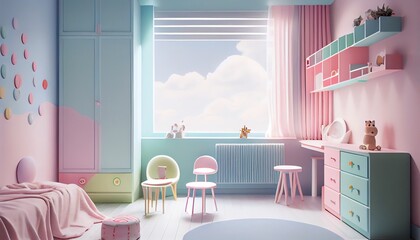 Wall Mural - Beautiful child room interior with cute furniture and toys