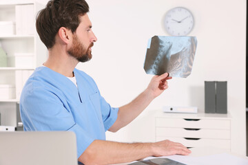 Sticker - Doctor examining neck MRI scan in hospital