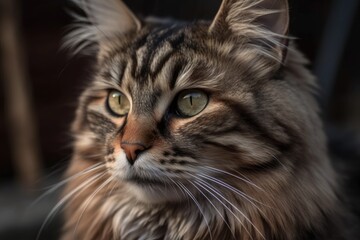 Sticker - lovely purebred brown tabby Siberian cat. Generative AI