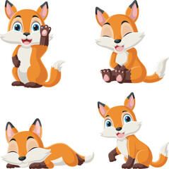 Poster - Set of cute little fox cartoon