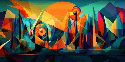 colorful illustration of cubism style , avant-garde art style, generative IA