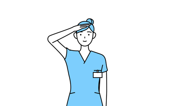 最敬礼する女性看護師、理学療法士、作業療法士、言語聴覚士、看護助手