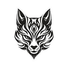 Wall Mural - fox tribal, logo concept black and white color, hand drawn illustration