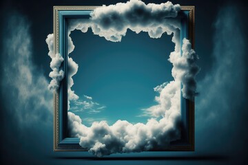 Frame isolated on white cloud background in the sky in square shape. Concept of luxurious fantasy. Finest generative AI.