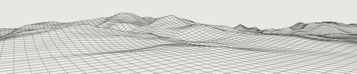 Wall Mural - abstract gentle hills in wireframe strokes. 3d grid technology illustration landscape. digital terra