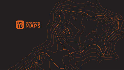 Wall Mural - The stylized height of the topographic map contour in lines and contours. The concept of a conditional geography scheme and the terrain path. Orange on black. Wide size. Vector illustration.