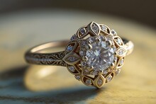 Diamond Vintage Engagement Ring, Product Photo White Background, Soft Lighting, Beauty And Fashion, Wedding Jewelry, Rose Gold	