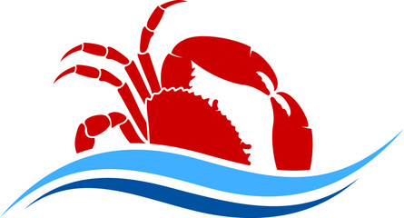 Wall Mural - Red crab with blue wave