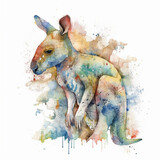 Fototapeta Dinusie - kangaroo in the grass watercolor
