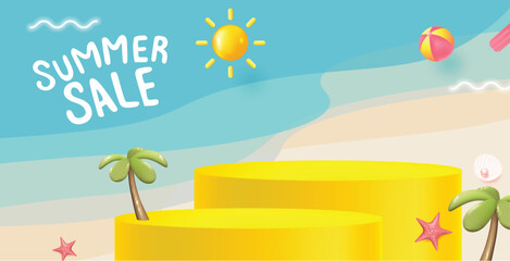 Wall Mural - summer sale banner with product display cylindrical shape
