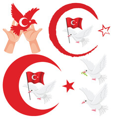 Wall Mural - Set of Turkey flag cartoon character