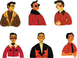 Wall Mural - Set of different men with different hairstyles. Vector illustration in flat style