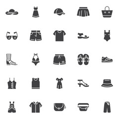  Summer clothes and accessories vector icons set