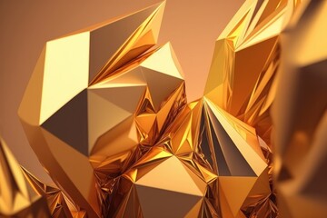 Poster - Generative AI illustration of abstract geometric shapes in golden color. Computer digital drawing.