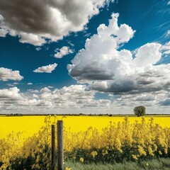 rapeseed field and blue sky.