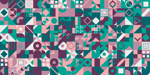 Poster - Retro pattern of different shapes. Colorful vector mosaic backdrop. Geometric hipster retro background.
