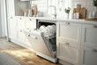 © Ян Заболотний - Open BuiltIn Dishwasher In White Kitchen With Clean. Generative AI