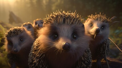 Wall Mural - A group of hedgehog taking a selfie. Created with generative AI