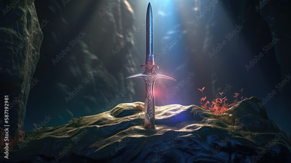 sword in the stone excalibur. Created with generative AI. Stock ...