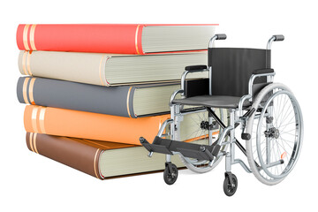 Poster - wheelchair with books. inclusive education concept. 3d rendering